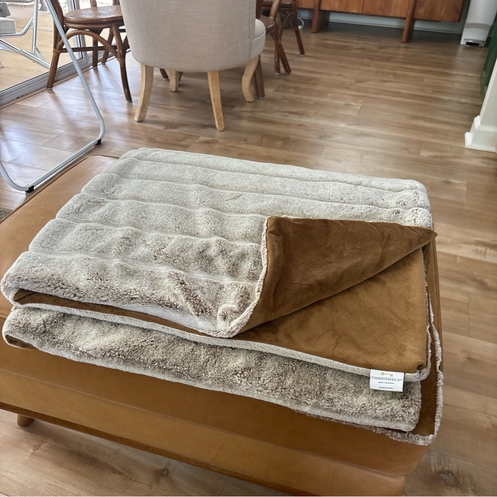Faux Rabbit Fur Throw Blanket Light Gray Brown- Threshold. 50”x60”